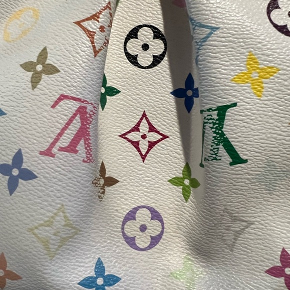 Authentic Luis Vuitton white multicolor URSULA shoulder bag . With red interior. - Picture 11 of 16
